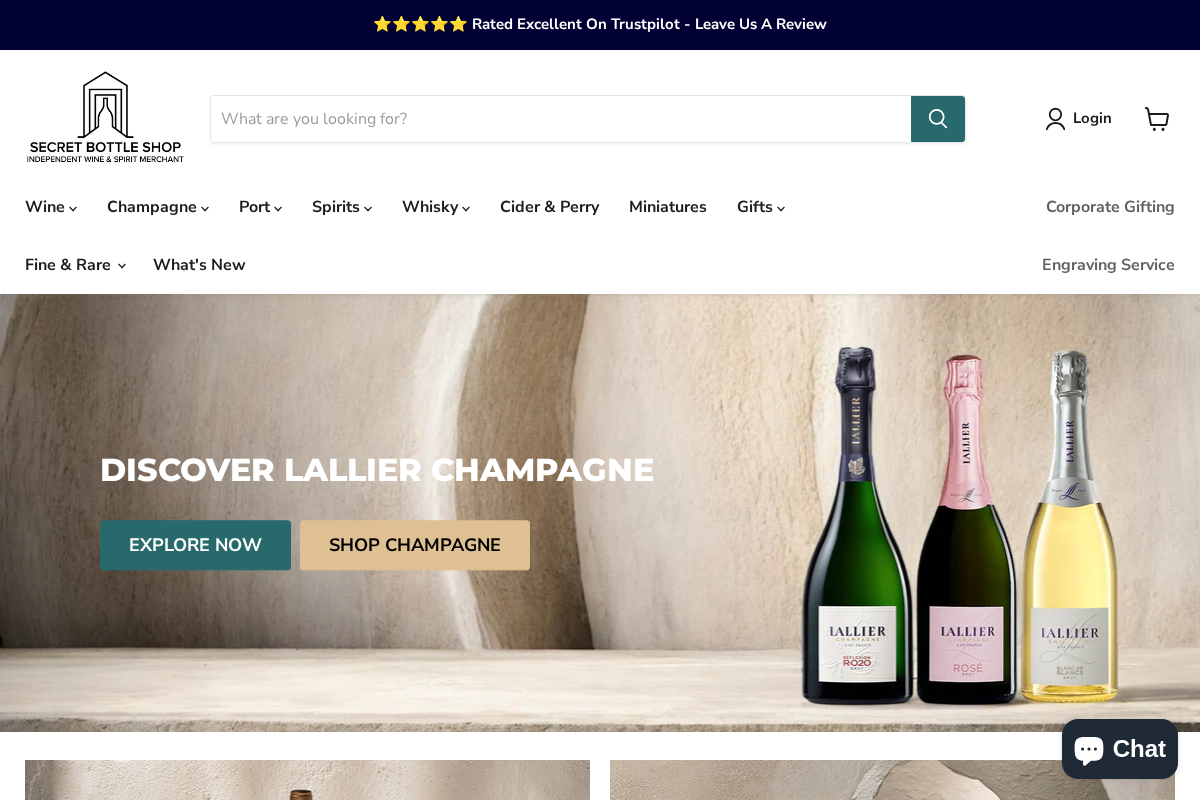 Secret Bottle Shop homepage screenshot