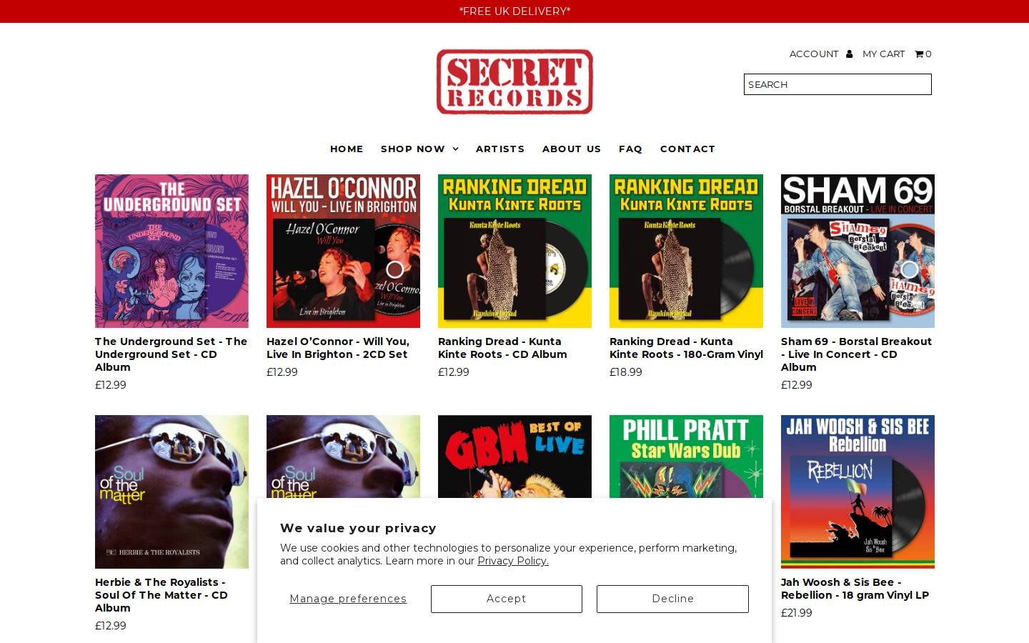 secretrecordslimited.com homepage screenshot