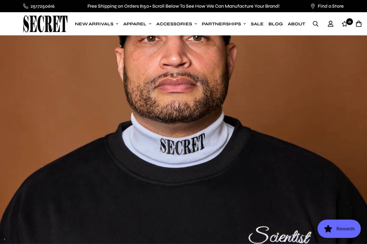secretscientistclothing.com homepage screenshot