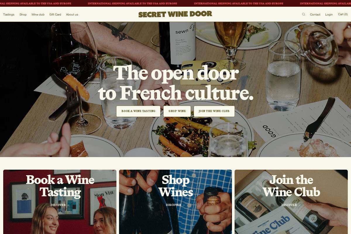 secretwinedoor.com homepage screenshot