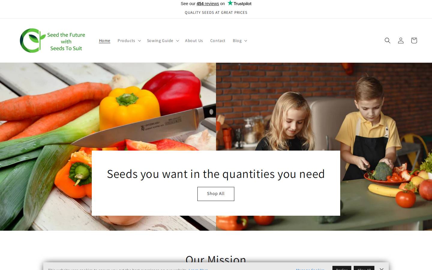 Seeds To Suit homepage screenshot