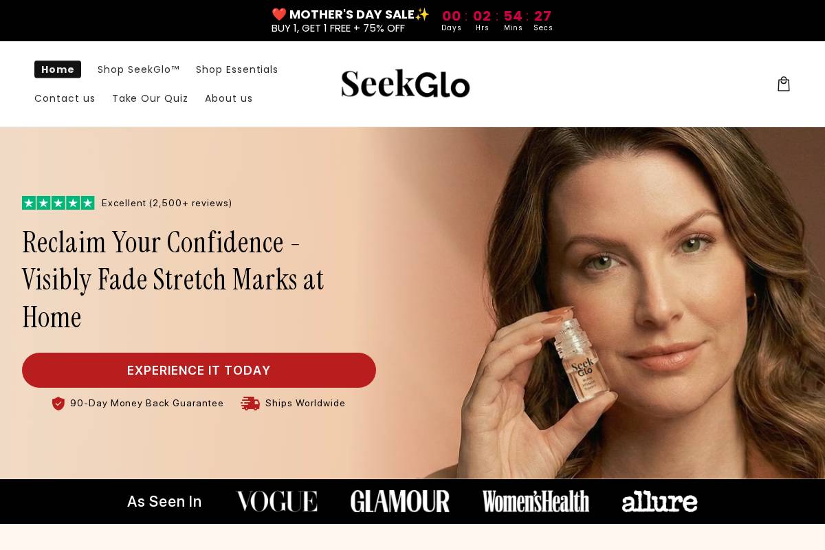 Seekglo homepage screenshot