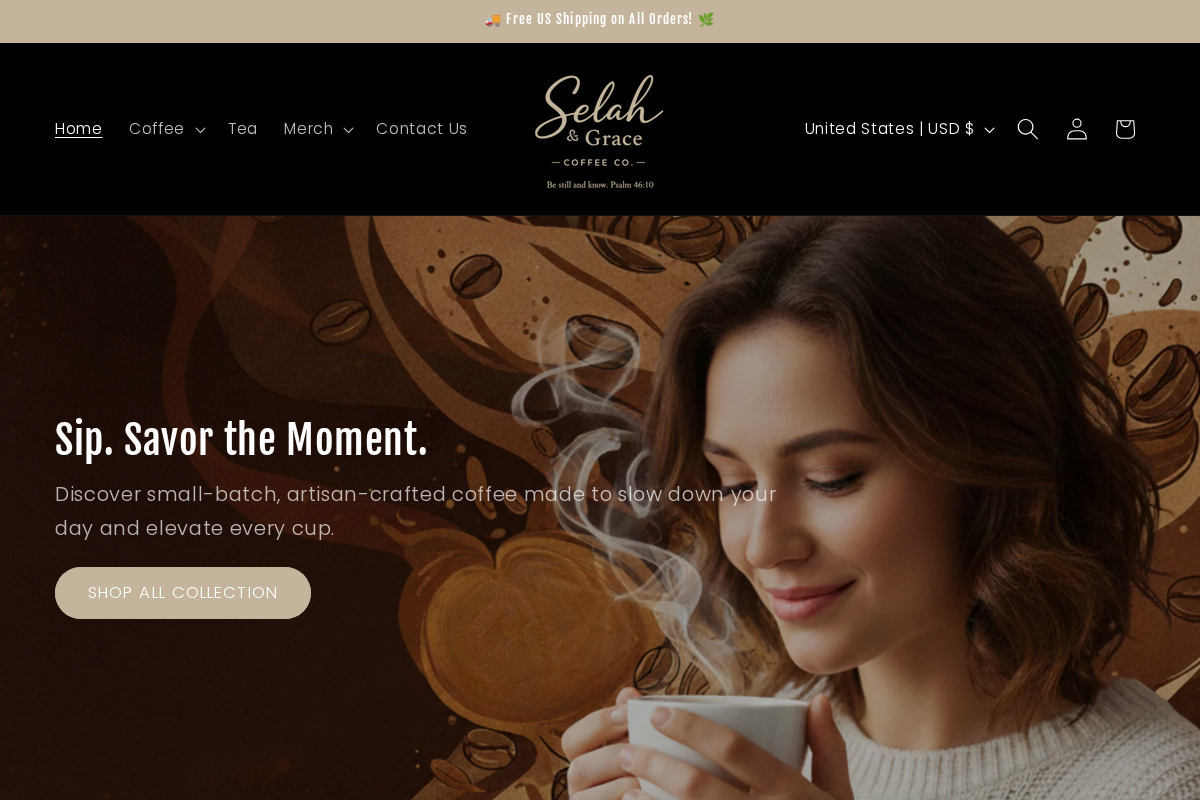 Selah & Grace Coffee Co. homepage screenshot