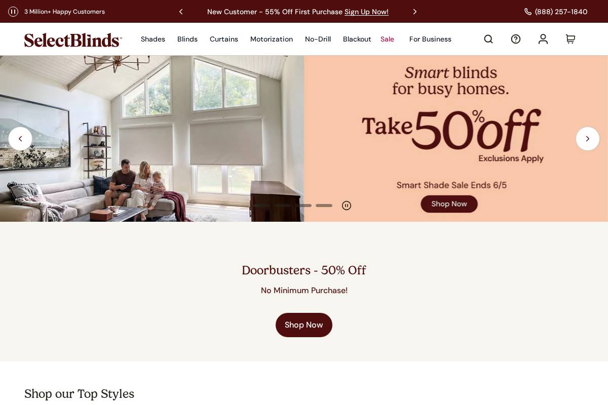 SelectBlinds homepage screenshot