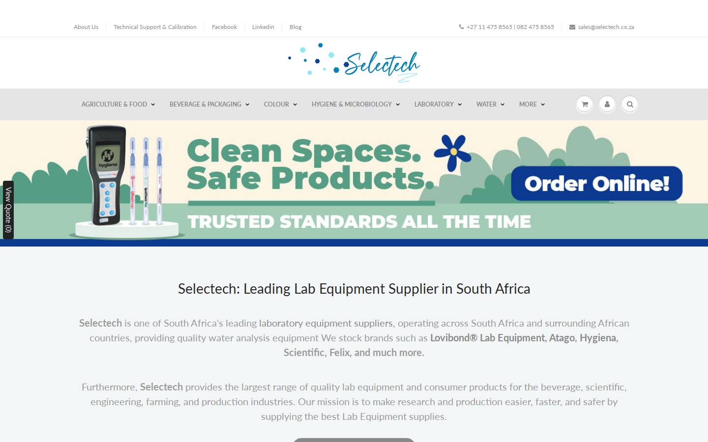 Selectech Lab Equipment Supplier homepage screenshot
