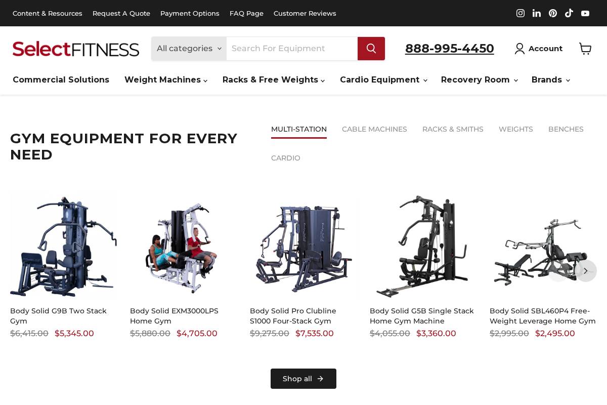 selectfitness.com homepage screenshot