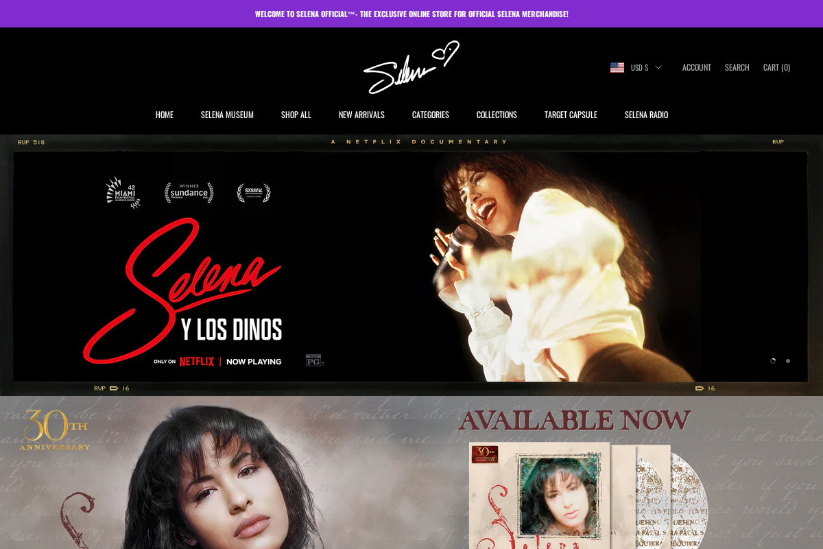 SELENA OFFICIAL homepage screenshot