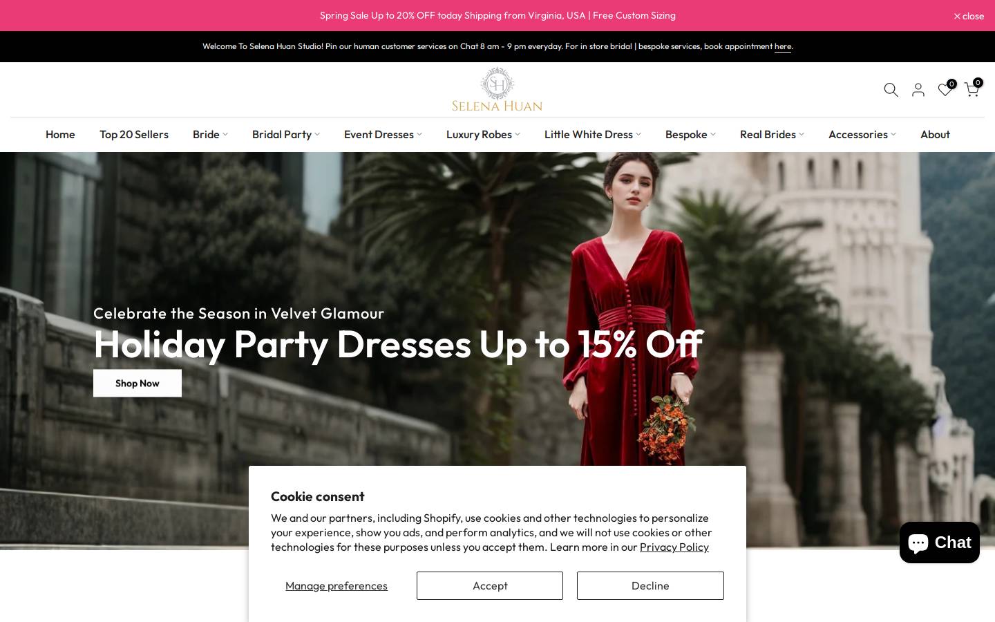 selenahuanbridal.com homepage screenshot