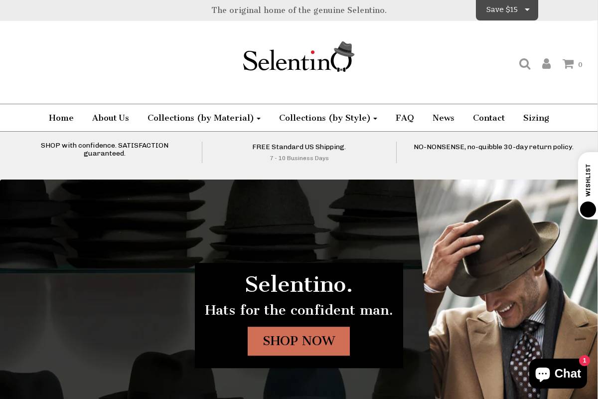 selentinohat.com homepage screenshot