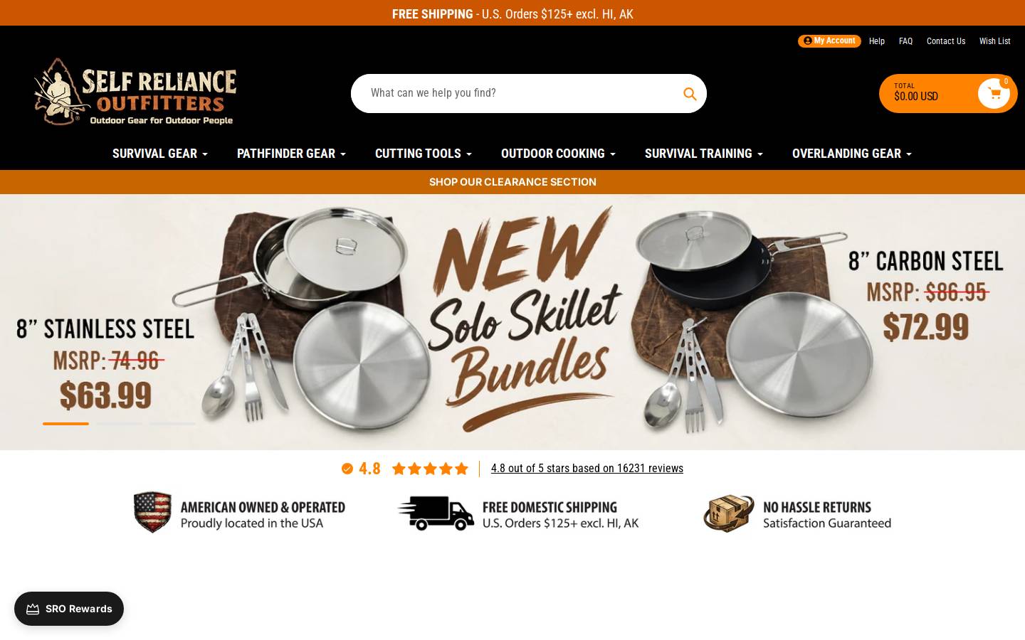 selfrelianceoutfitters.com homepage screenshot