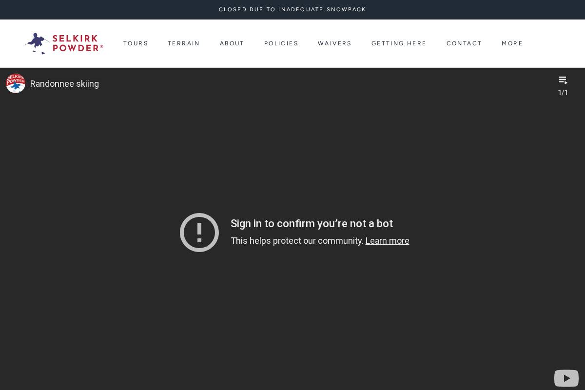 selkirkpowder.com homepage screenshot