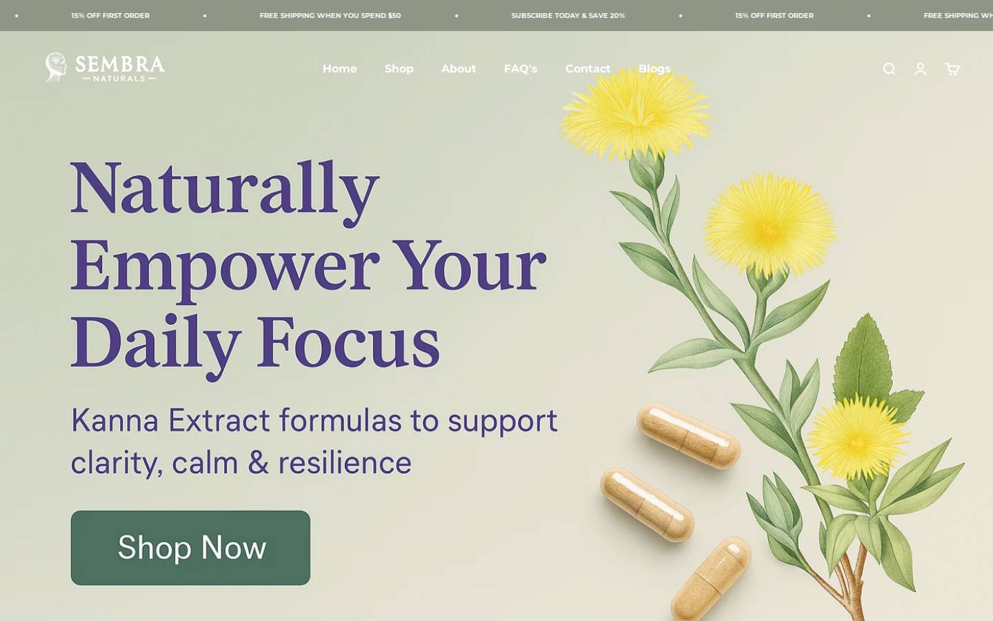 sembranaturals.com homepage screenshot
