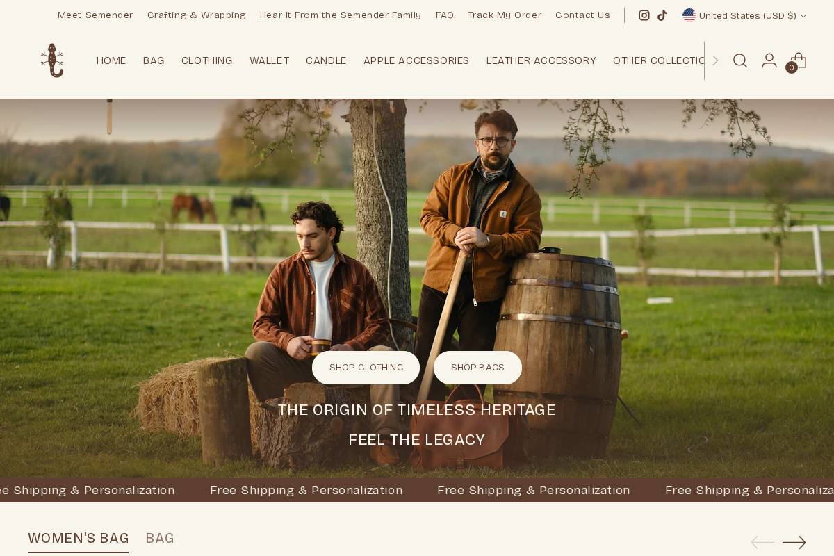 semenderleathergoods.com homepage screenshot