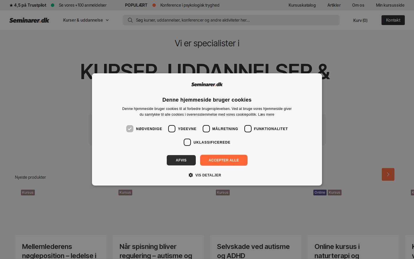 Seminarer.dk homepage screenshot