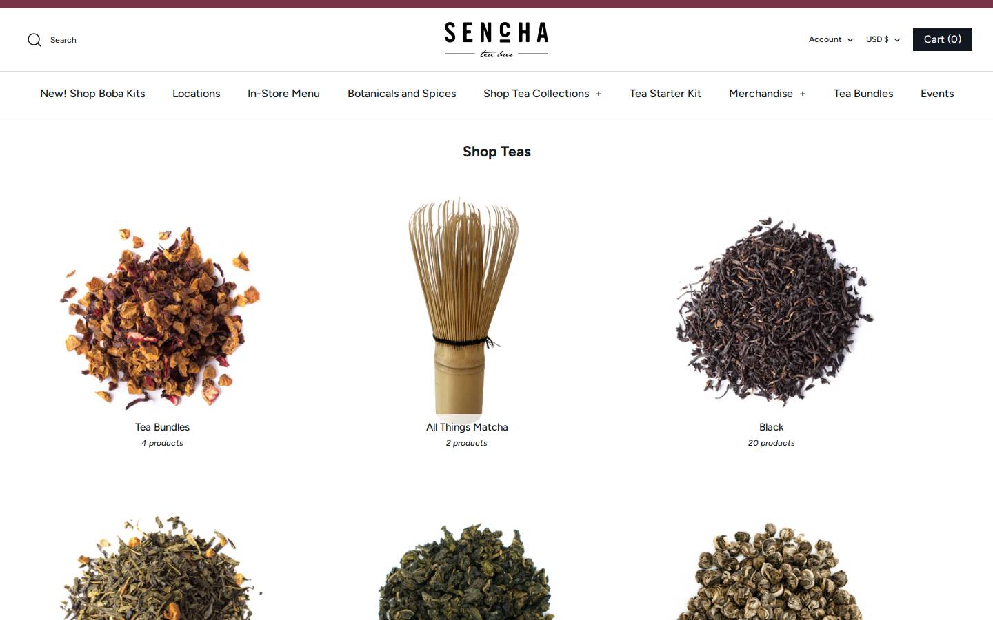 Sencha Tea Bar homepage screenshot