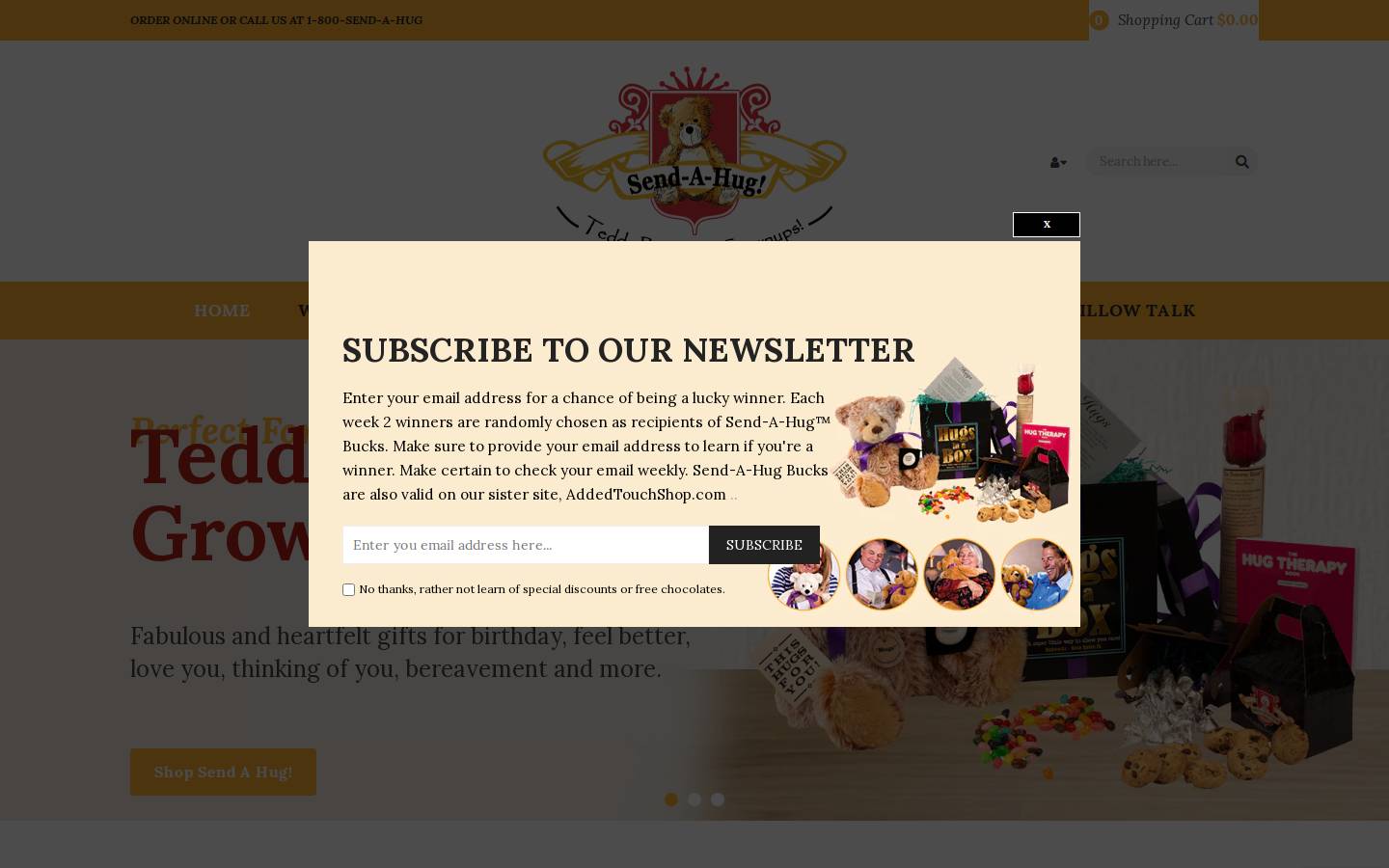 sendahug.com homepage screenshot
