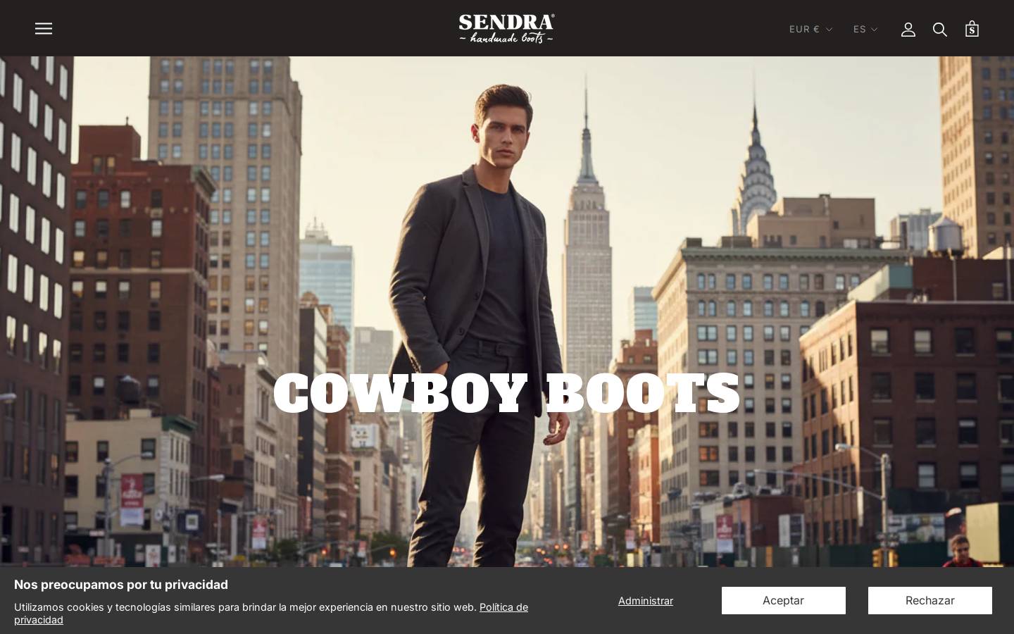 Sendra Boots homepage screenshot