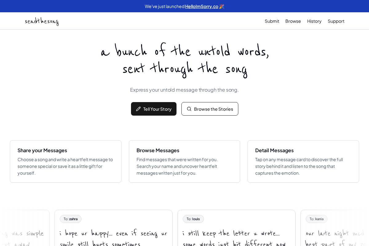 sendthesong.xyz homepage screenshot