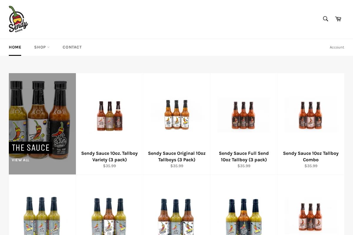 sendysauce.com homepage screenshot