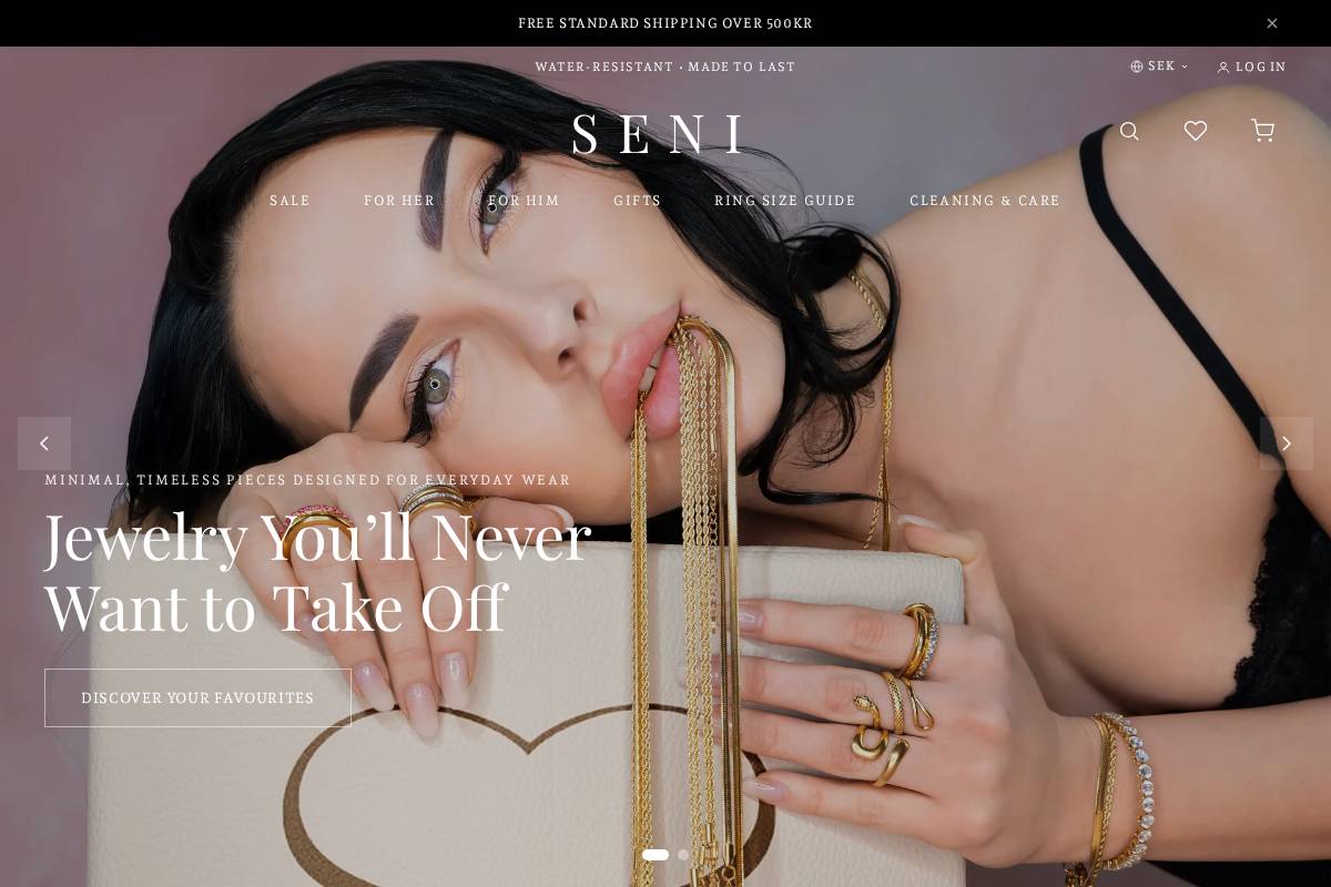Seni Jewelry homepage screenshot