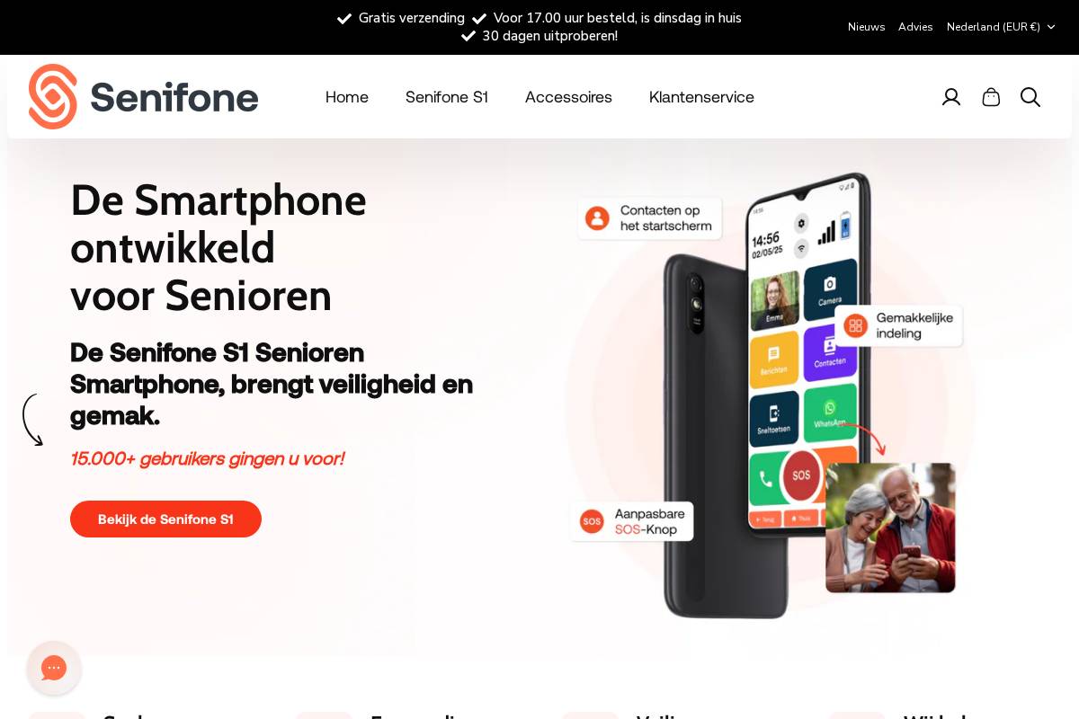Senifone homepage screenshot