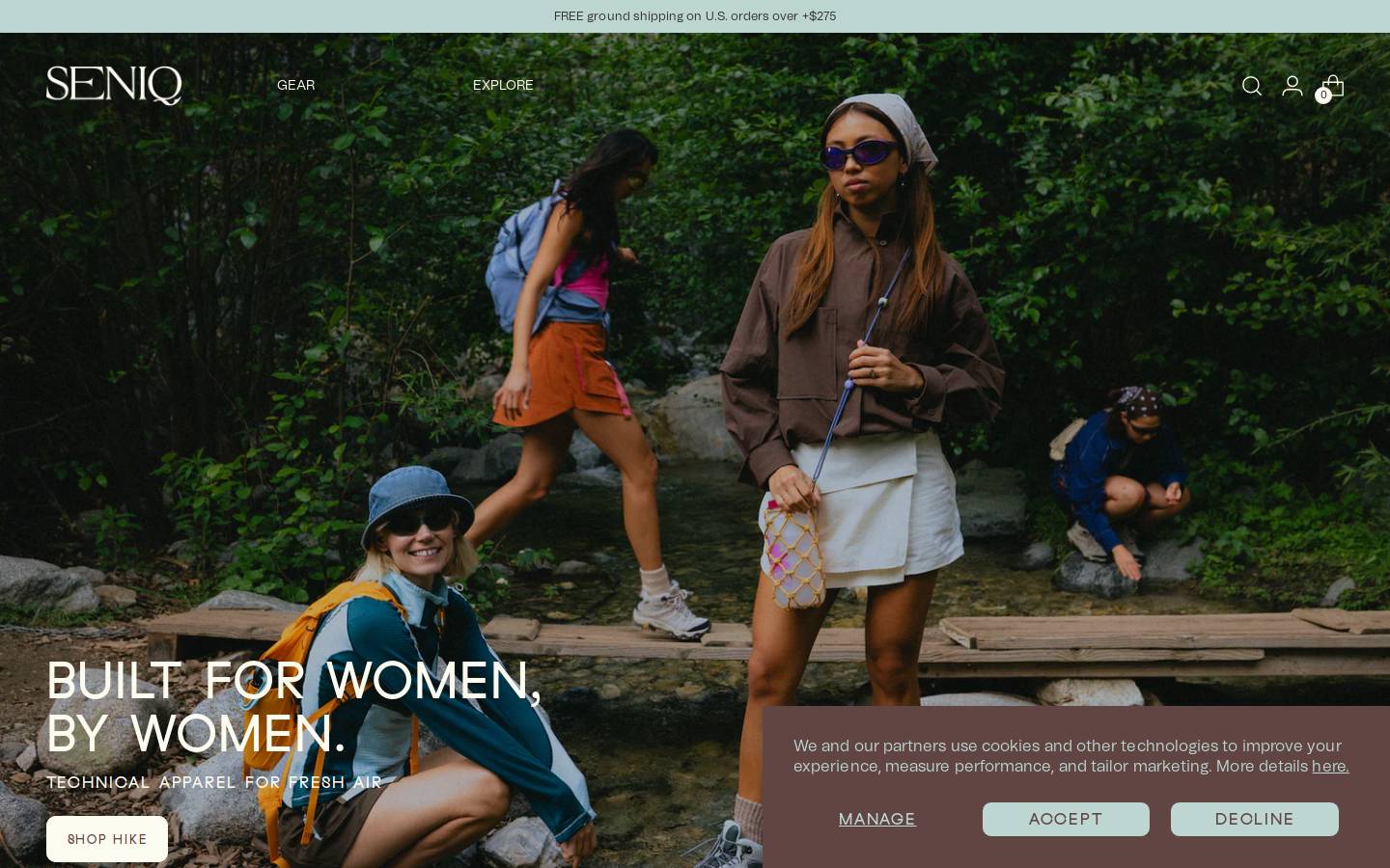 seniqbrand.com homepage screenshot