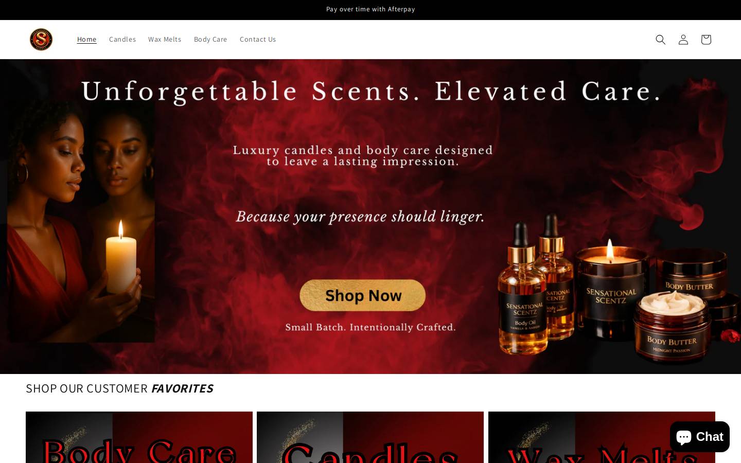 sensationalscentz.com homepage screenshot