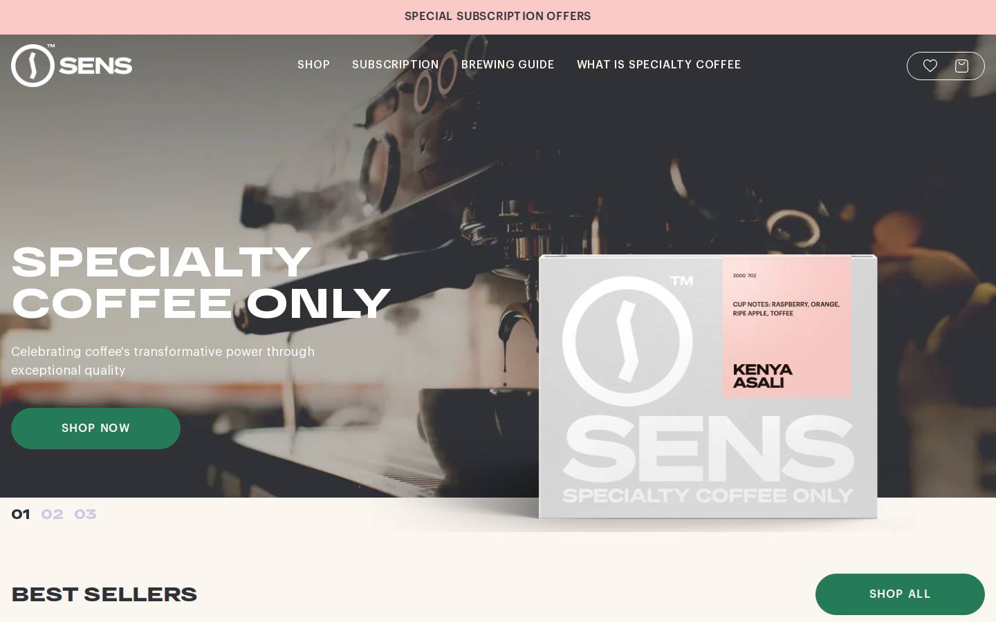 senscoffee.com homepage screenshot