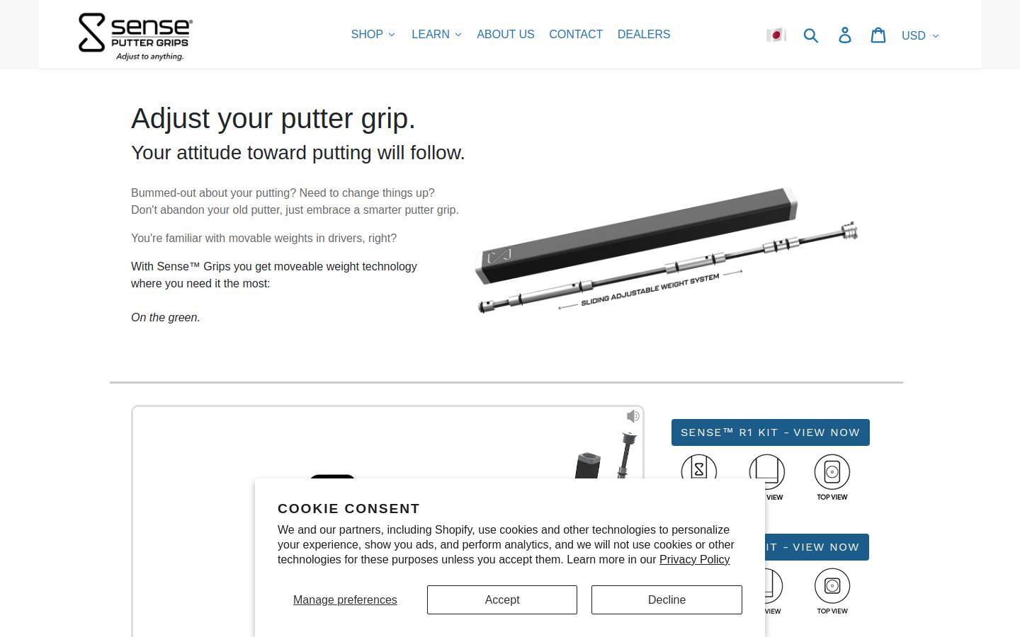 sensegolfgrips.com homepage screenshot