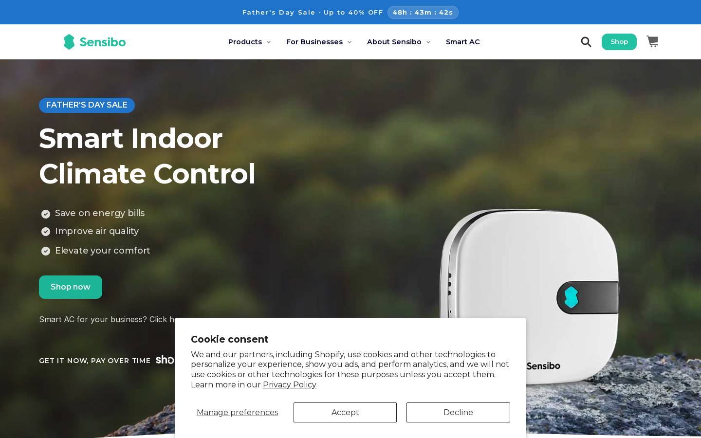 Sensibo homepage screenshot