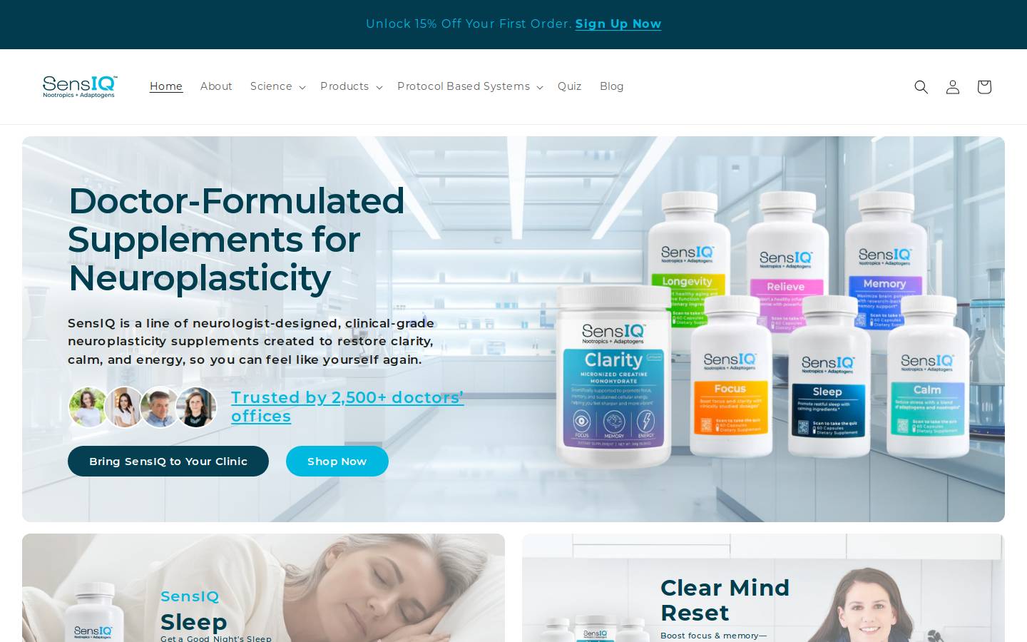 sensiqnootropics.com homepage screenshot