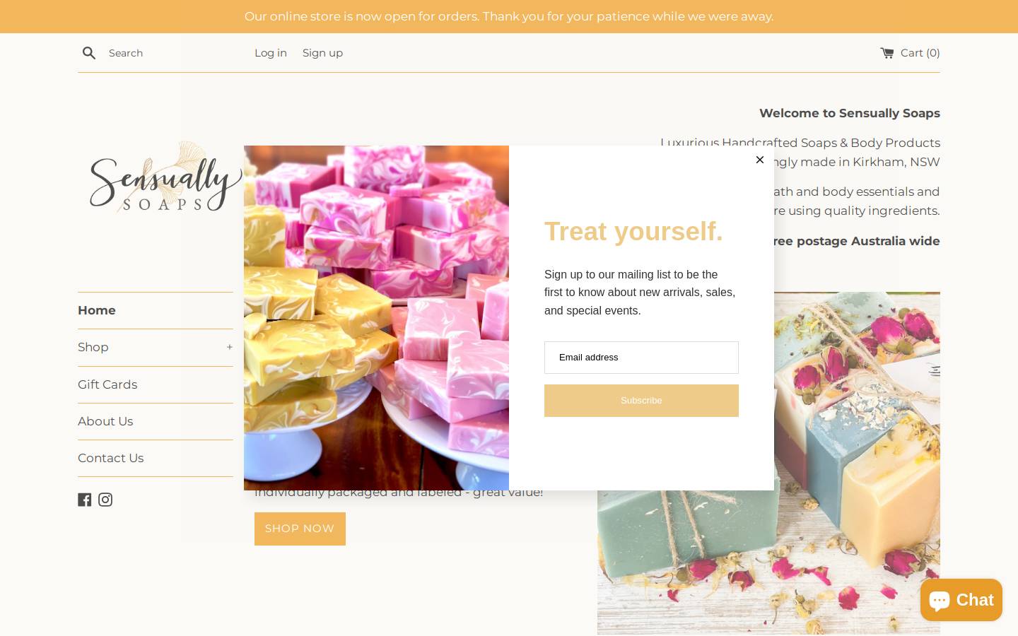 sensuallysoaps.com homepage screenshot