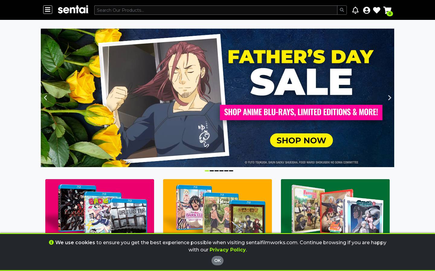 Sentai Filmworks homepage screenshot