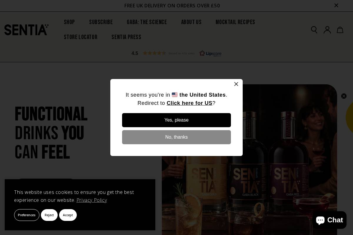 SENTIA SPIRITS homepage screenshot
