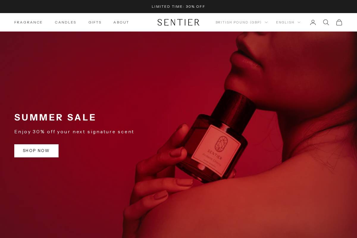 Sentier Fragrance homepage screenshot