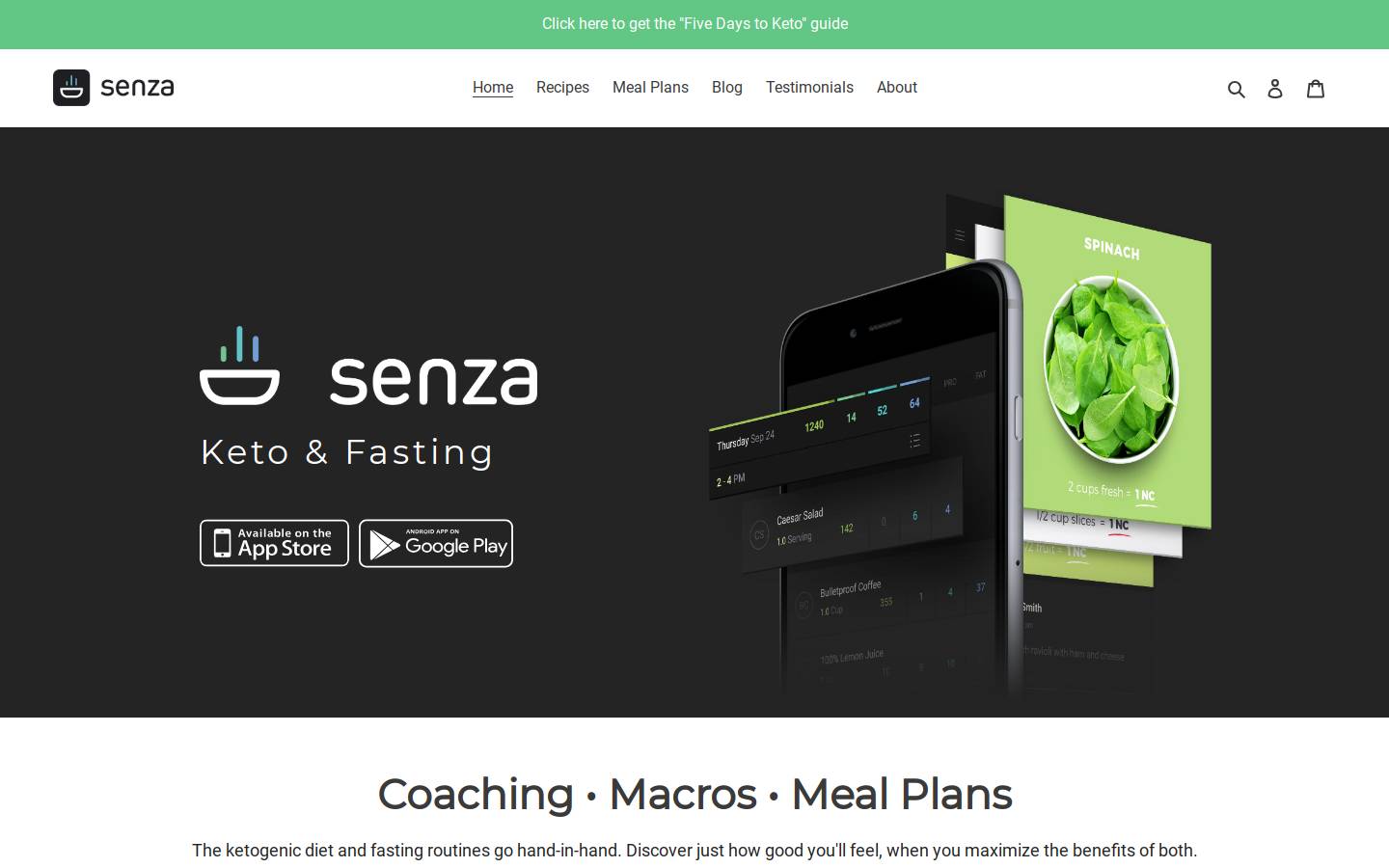 senza.us homepage screenshot