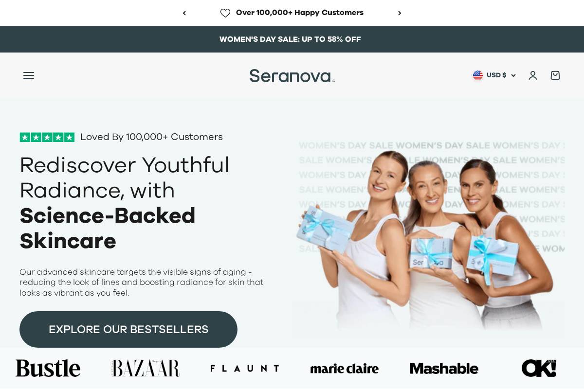 Seranovabeauty homepage screenshot