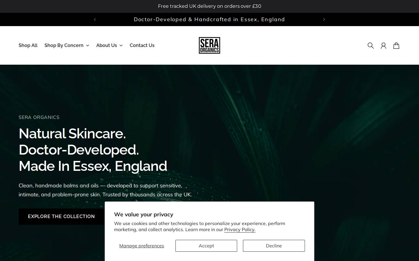 Sera Organics homepage screenshot