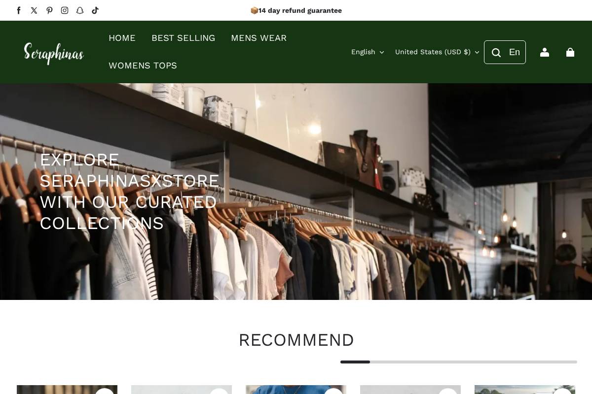 seraphinasxstore.com homepage screenshot