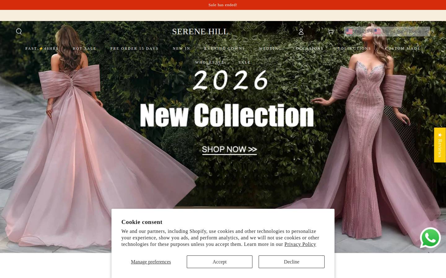 Serenehilldress homepage screenshot