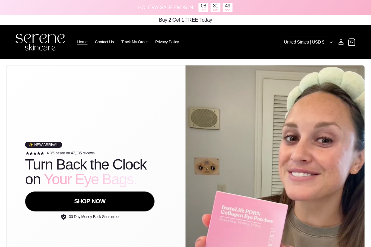 Sereneskin homepage screenshot