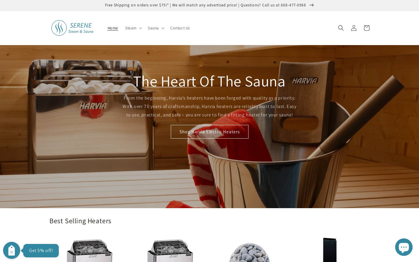 serenesteamandsauna.com homepage screenshot
