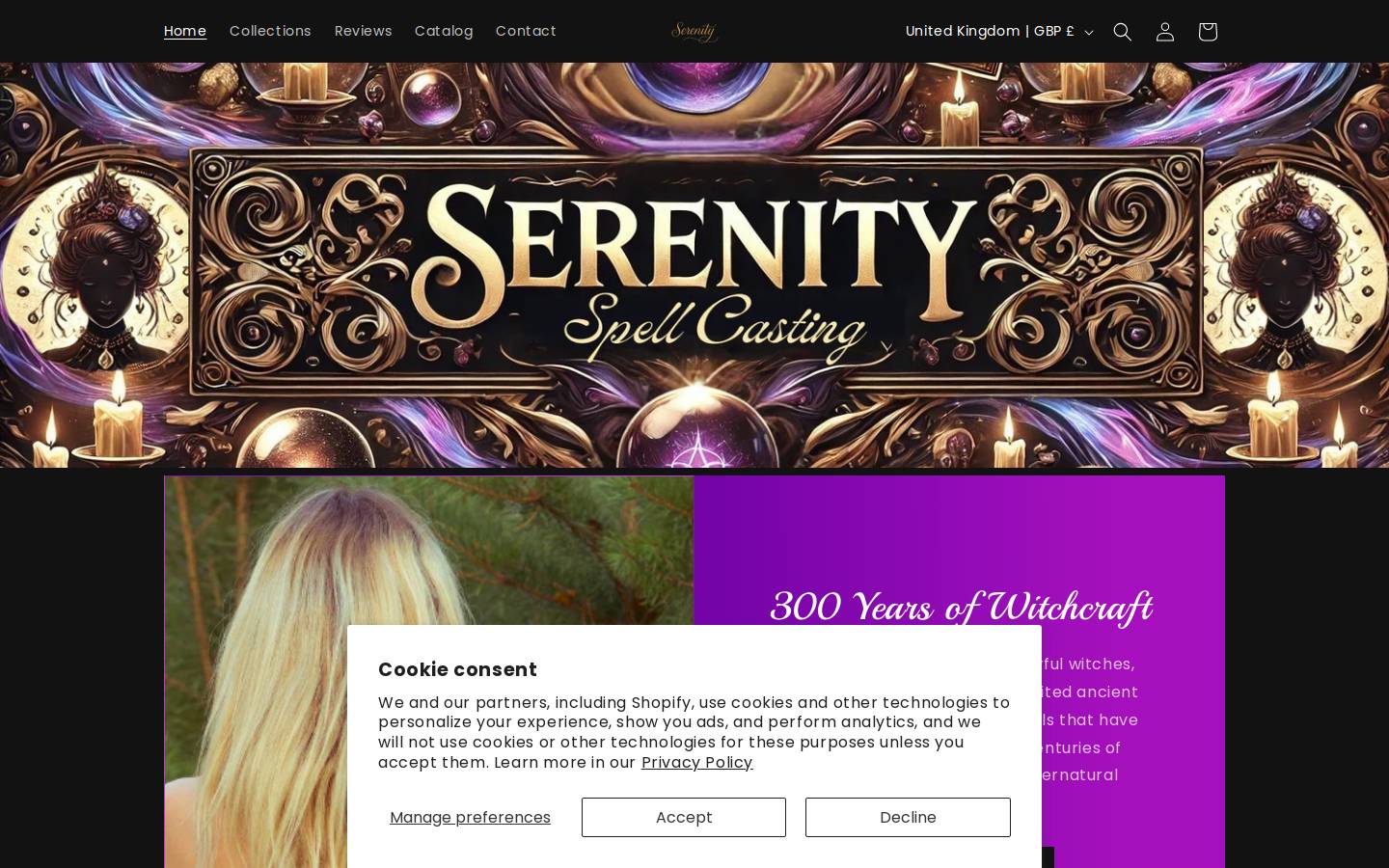 serenityspellcasting.com homepage screenshot