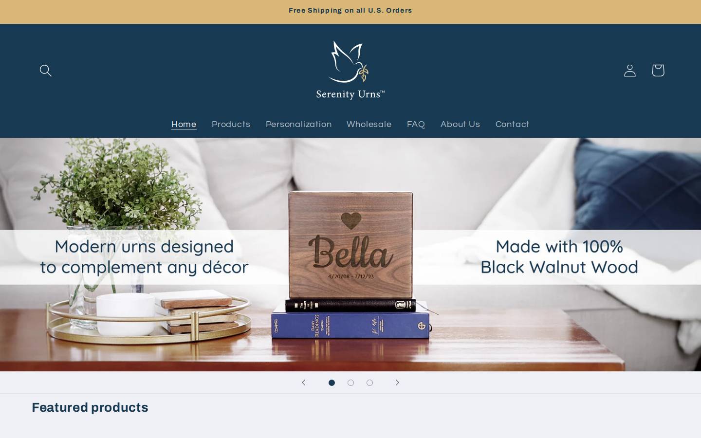 serenityurns.com homepage screenshot