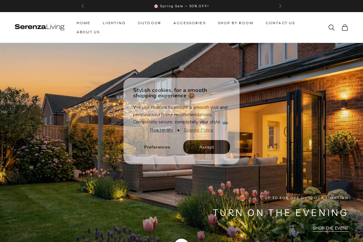 Serenza Living homepage screenshot