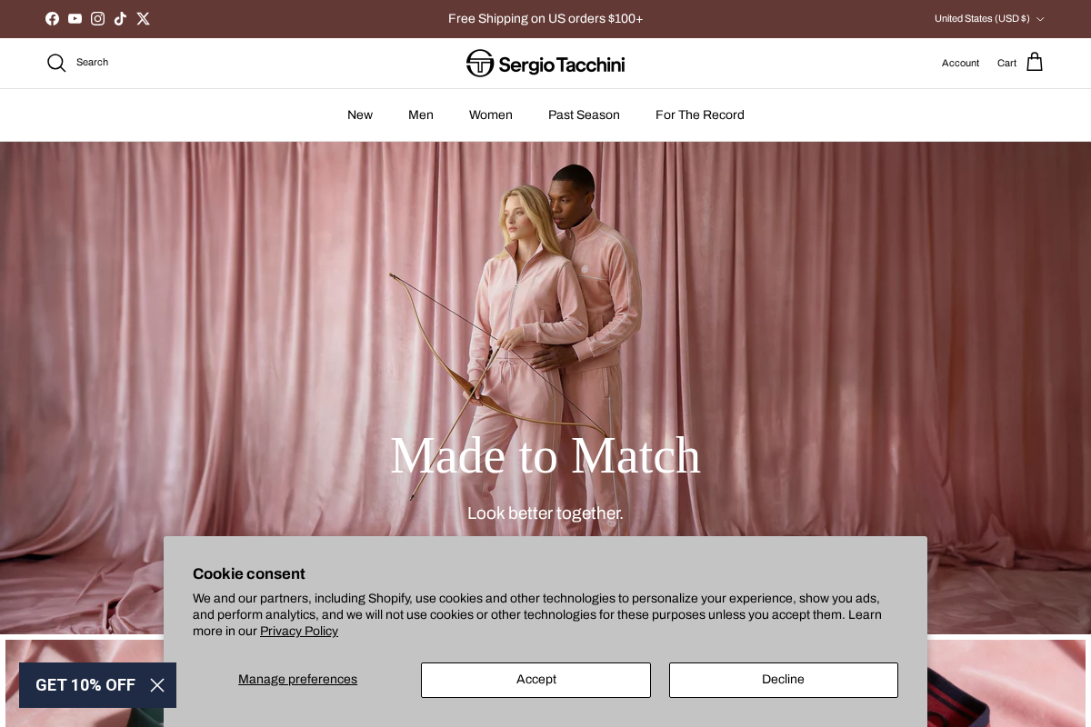 Sergio Tacchini homepage screenshot