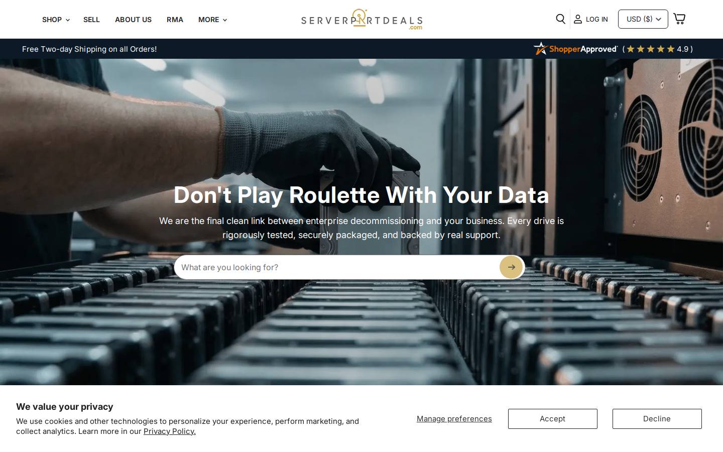 Serverpartdeals homepage screenshot