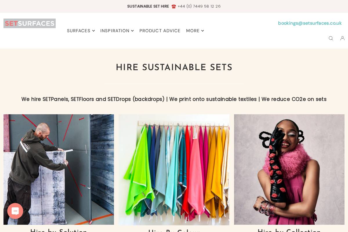Set Surfaces homepage screenshot