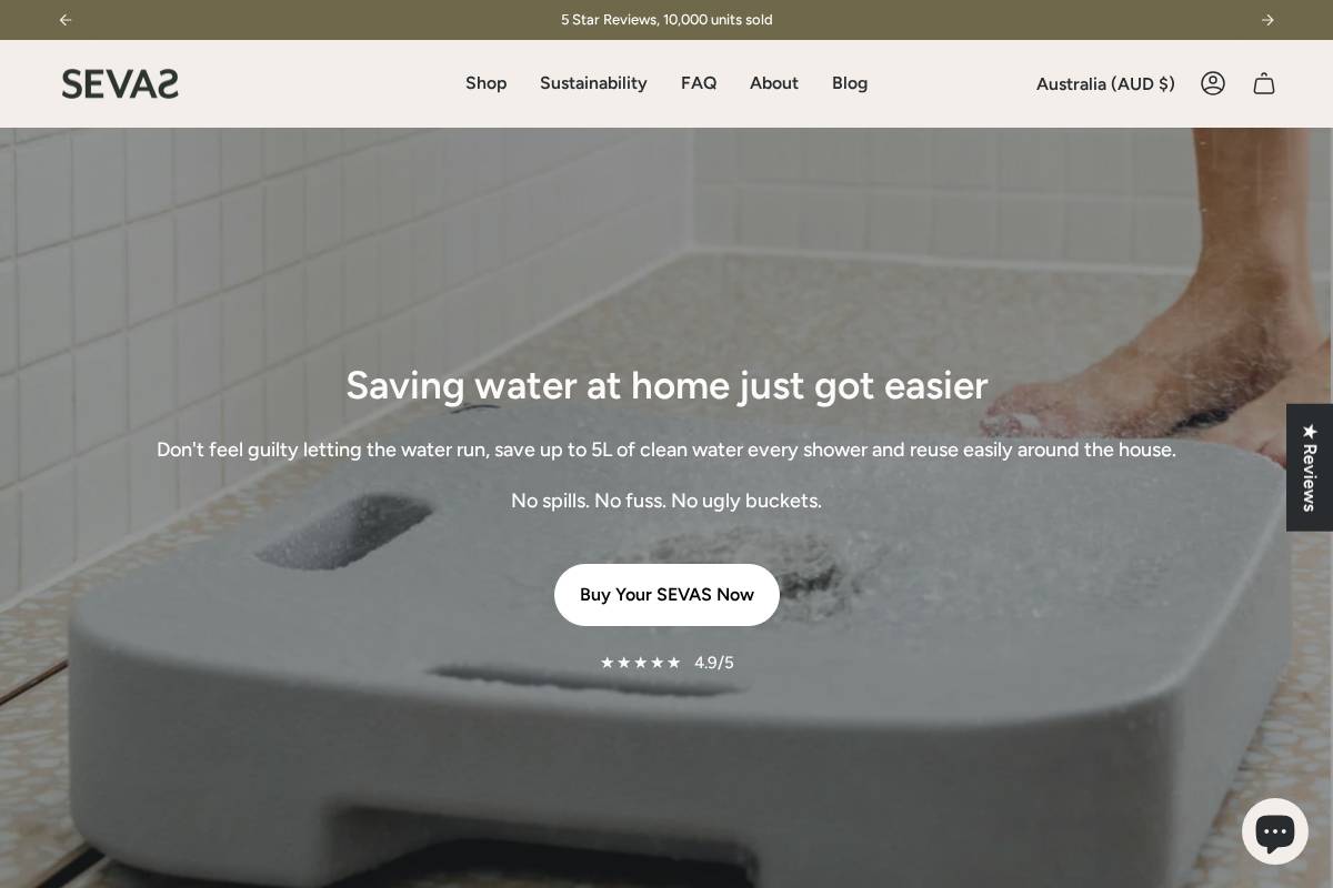 Sevaswater homepage screenshot