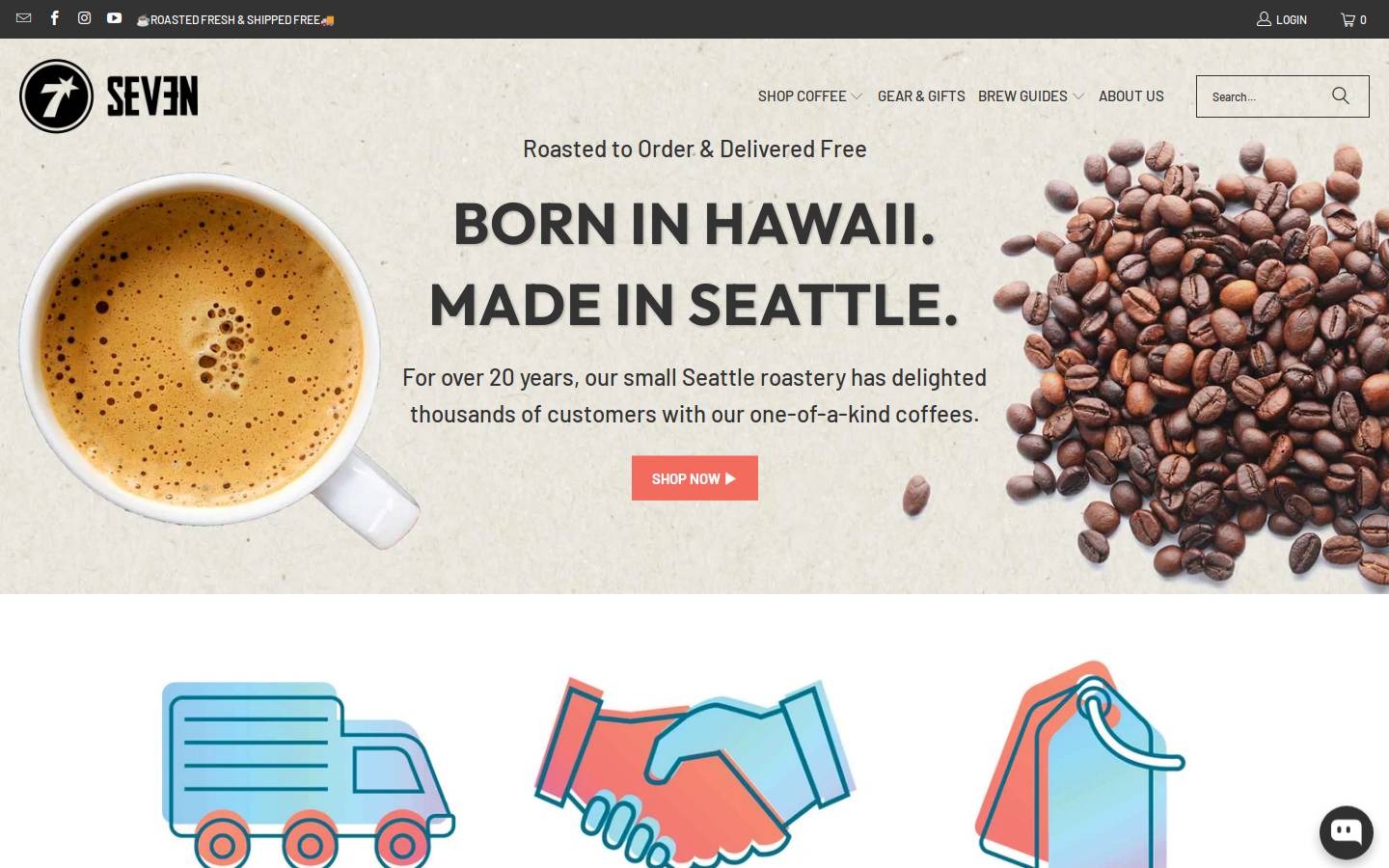 sevencoffeeroasters.com homepage screenshot